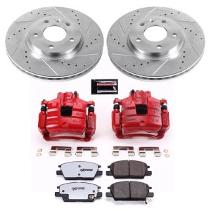 Buick LaCrosse Brake Kit - Front - PowerStop - Drilled & Slotted Rotors + Carbon-Fiber Ceramic Pads + Powder Coated Calipers - Red - `18-`19