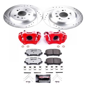 Honda Pilot Brake Kit - Rear - PowerStop - Drilled & Slotted Rotors + Z36 Carbon-Fiber Ceramic Pads + Powder Coated Calipers - Red - `16-`17