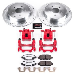 Infiniti Q50 Brake Kit - Rear - PowerStop - Z26 Street Warrior Upgrade Kit: Drilled & Slotted Rotors + Carbon-Fiber Ceramic Pads + Powder Coated Calipers - Red - `18-`19