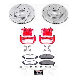 Nissan Frontier Brake Kit - Front - PowerStop - Drilled & Slotted Rotors + Carbon-Fiber Ceramic Pads + Powder Coated Calipers - Red - 2019