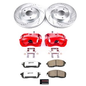 Nissan Sentra Brake Kit - Front - PowerStop - Drilled & Slotted Rotors + Carbon-Fiber Ceramic Pads + Powder Coated Calipers - Red - 2019