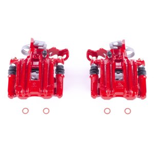 Audi A4 Brake Calipers - Rear - PowerStop - Floating Manual Parking Brake - Red - `98-`01