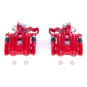 Audi A4 Brake Calipers - Rear - PowerStop - Floating Manual Parking Brake - Red - `98-`01