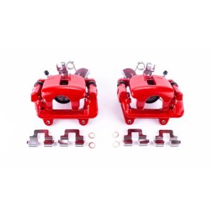 Audi A4 Brake Calipers - Rear - PowerStop - Powder Coated w/Brackets - Red - `05-`09