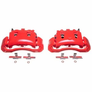 Dodge Ram 2500 Van Brake Calipers - Front - PowerStop - Powder Coated with Brackets - Red - `98-`02