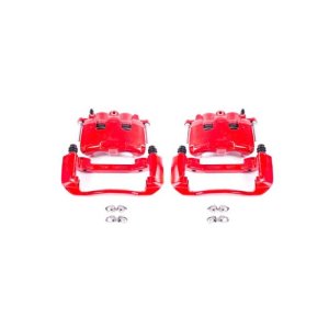 Dodge Dakota Brake Calipers - Front - PowerStop - High-Temp Electrostatic Powder Coated, with Brackets - Red - `05-`08