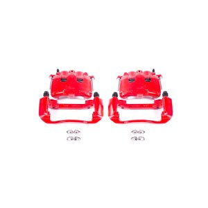 Dodge Ram Brake Calipers - Front - PowerStop - High-Temp Electrostatic Powder Coated, with Brackets - Red - `06-`08