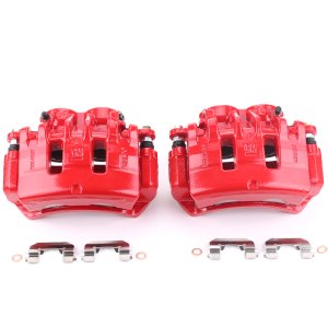 Cadillac CTS Disc Brake Caliper Set - Front - PowerStop - Powder Coated w/Brackets - Red - `08-`14