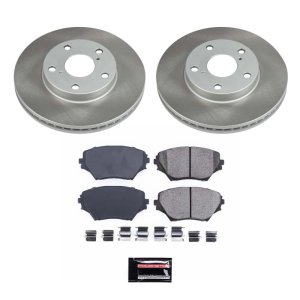 Toyota RAV4 Brake Kit - Front - PowerStop - Semi-Coated Rotors + Z17 Evolution Plus Low-Dust Ceramic Pads - Silver - `01-`05
