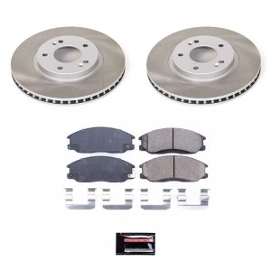 Hyundai Santa Fe Brake Kit - Front - PowerStop - Semi-Coated Rotors + Z17 Evolution Plus Low-Dust Ceramic Pads - Silver - `01-`06