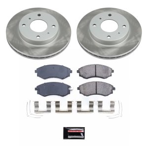 Nissan Sentra Brake Kit - Front - PowerStop - Semi-Coated Rotors + Z17 Evolution Plus Ceramic Pads - Silver - `00-`06