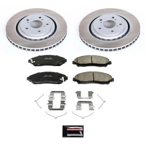 Acura MDX Brake Kit - Front - PowerStop - Semi-Coated Rotors + Z17 Evolution Plus Low-Dust Ceramic Pads - Silver - `14-`16