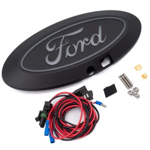 Ford F-150 Luminix LED Emblems - Front - Putco - LED Emblem with camera cutout and spray washer - White - `24-`26