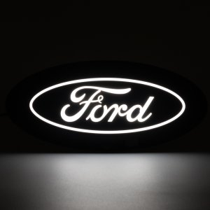 Ford F-150 Luminix LED Emblems - Front - Putco - LED Emblem with camera cutout and spray washer - White - `24-`26
