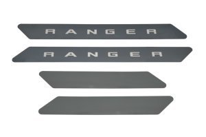 Ford Ranger Door Sill Protectors - Front + Rear - Putco - Black Platinum Finish, T-304 Stainless Steel, Laser-Etched, 4-Piece - Black Platinum - `19-`20