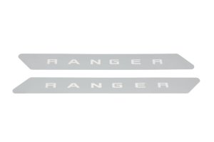Ford Ranger Door Sill Protectors - Putco - Polished T-304 stainless steel, 2-piece set, laser-etched logo, 3M adhesive install - Polished Stainless Steel - `19-`20