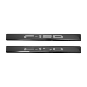 Ford F-150 Door Sills - Front - Putco - Black Platinum, T-304 Stainless Steel, Laser-etched Logo, 2-Piece - Black Platinum - `15-`20 Ford F-150 Door Sills - Front - Putco - Black Platinum, T-304 Stainless Steel, Laser-etched Logo, 2-Piece - Black Platinum - `15-`20