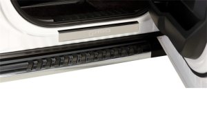 Ford F-450 Door Sills - Front + Rear - Putco - Polished T-304 Stainless Steel, Laser-etched 