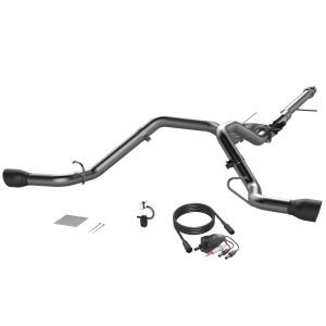 Chevrolet Silverado Performance Exhaust - Rear - QTP - Screamer Split Rear Exit Cat Back - Black - `14-`18