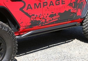 Jeep Wrangler Unlimited Sport S Side Steps - Rampage - Rail Side™ Rocker Guard - Black - `18-`19 Jeep Wrangler Unlimited Sport S Side Steps - Rampage - Rail Side™ Rocker Guard - Black - `18-`19