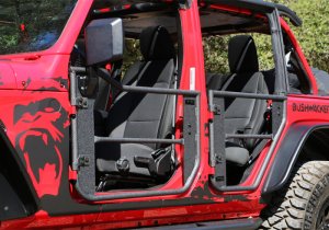 Jeep Wrangler Unlimited Sport Trail Doors - Rampage - Safari Style, Textured Black Powder Coat Finish, Removable Netting - Black - `18-`19 Jeep Wrangler Unlimited Sport Trail Doors - Rampage - Safari Style, Textured Black Powder Coat Finish, Removable Netting - Black - `18-`19