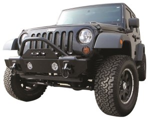 Jeep Wrangler Recovery Bumper - Front - Rampage - Mass Articulation Stubby w/Stinger - Black - `07-`18 Jeep Wrangler Recovery Bumper - Front - Rampage - Mass Articulation Stubby w/Stinger - Black - `07-`18