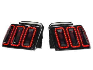 Ford Mustang LED Taillights - Rear - Raxiom - Icon - Black Housing (Smoked Lens) - `99-`04