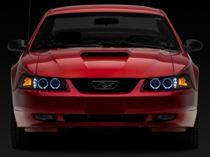 Ford Mustang LED Headlights - Raxiom - Dual LED Halo Projector - Black - `99-`04