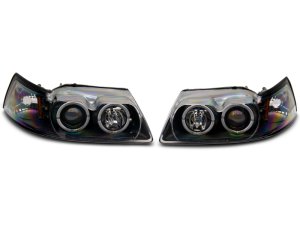 Ford Mustang LED Headlights - Raxiom - Dual LED Halo Projector - Black - `99-`04