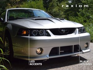 Ford Mustang LED Headlights - Raxiom - Dual LED Halo Projector - Black - `99-`04