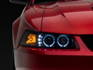 Ford Mustang LED Headlights - Raxiom - Dual LED Halo Projector - Black - `99-`04
