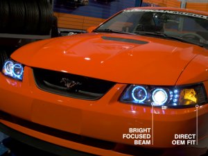 Ford Mustang LED Headlights - Raxiom - Dual LED Halo Projector - Black - `99-`04
