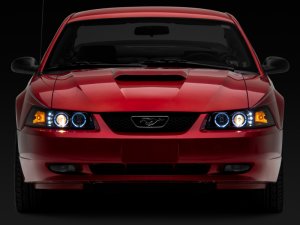 Ford Mustang LED Headlights - Raxiom - Dual LED Halo Projector - Black - `99-`04