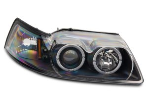 Ford Mustang LED Headlights - Raxiom - Dual LED Halo Projector - Black - `99-`04