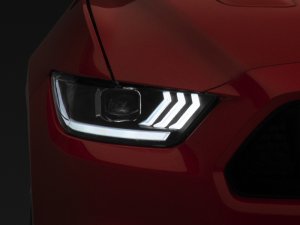 Ford Mustang LED Headlights - Raxiom - Projector LED with Tri-Bar LED Accents - Black Housing - `15-`17