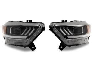 Ford Mustang LED Headlights - Raxiom - Projector LED with Tri-Bar LED Accents - Black Housing - `15-`17