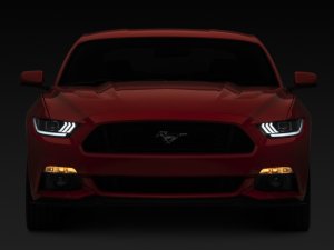 Ford Mustang LED Headlights - Raxiom - Projector LED with Tri-Bar LED Accents - Black Housing - `15-`17