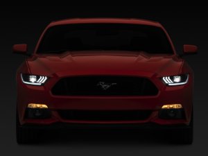 Ford Mustang LED Headlights - Raxiom - Projector LED with Tri-Bar LED Accents - Black Housing - `15-`17