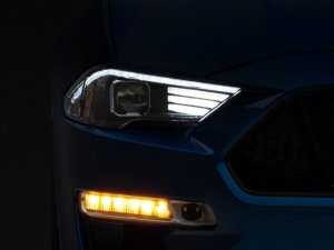 Ford Mustang LED Projector Headlights - Front - Raxiom - Tri-Bar LED Accents - Black Housing - `18-`23 Ford Mustang LED Projector Headlights - Front - Raxiom - Tri-Bar LED Accents - Black Housing - `18-`23
