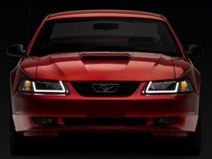 Ford Mustang LED Headlights - Raxiom - Axial Series with LED Bar - Black Housing - `99-`04