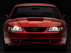 Ford Mustang LED Headlights - Raxiom - Axial Series with LED Bar - Black Housing - `99-`04