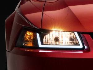 Ford Mustang LED Headlights - Raxiom - Axial Series with LED Bar - Black Housing - `99-`04