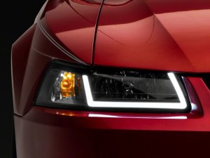 Ford Mustang LED Headlights - Raxiom - Axial Series with LED Bar - Black Housing - `99-`04