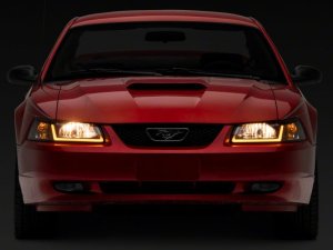 Ford Mustang LED Headlights - Raxiom - Axial Series with Sequential LED Bar - Black Housing - `99-`04