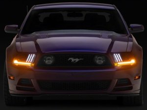Ford Mustang LED Projector Headlights - Raxiom - Sequential Turn Signals + DRL - Black Housing with Clear Lens - `13-`14
