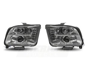 Ford Mustang LED Headlights - Raxiom - Halo Projector - Chrome Housing - `05-`09