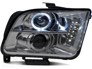 Ford Mustang LED Headlights - Raxiom - Halo Projector - Chrome Housing - `05-`09
