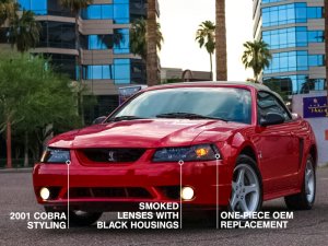 Ford Mustang Headlights - Raxiom - Axial Series OE Style - Black Housing (Smoked Lens) - `99-`04 Ford Mustang Headlights - Raxiom - Axial Series OE Style - Black Housing (Smoked Lens) - `99-`04