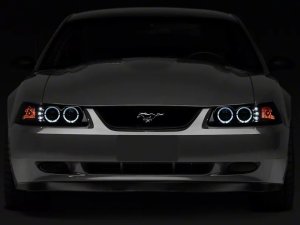 Ford Mustang LED Headlights - Raxiom - Dual LED Halo Projector - Black Housing, Smoked Lens - `99-`04 Ford Mustang LED Headlights - Raxiom - Dual LED Halo Projector - Black Housing, Smoked Lens - `99-`04