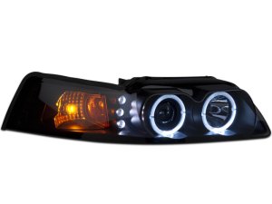 Ford Mustang LED Headlights - Raxiom - Dual LED Halo Projector - Black Housing, Smoked Lens - `99-`04 Ford Mustang LED Headlights - Raxiom - Dual LED Halo Projector - Black Housing, Smoked Lens - `99-`04